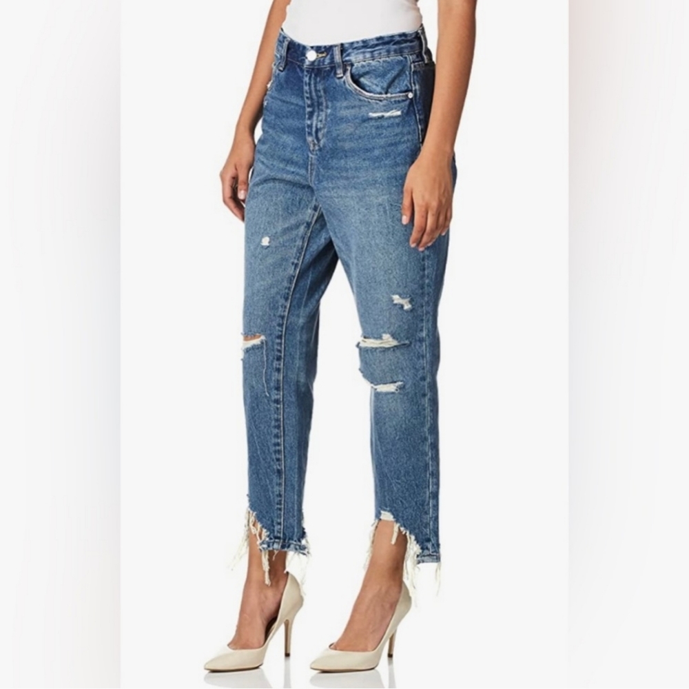 Blank NYC The Madison Crop High Rise Denim Indigo Jeans Shark Bite Hem Sz 27